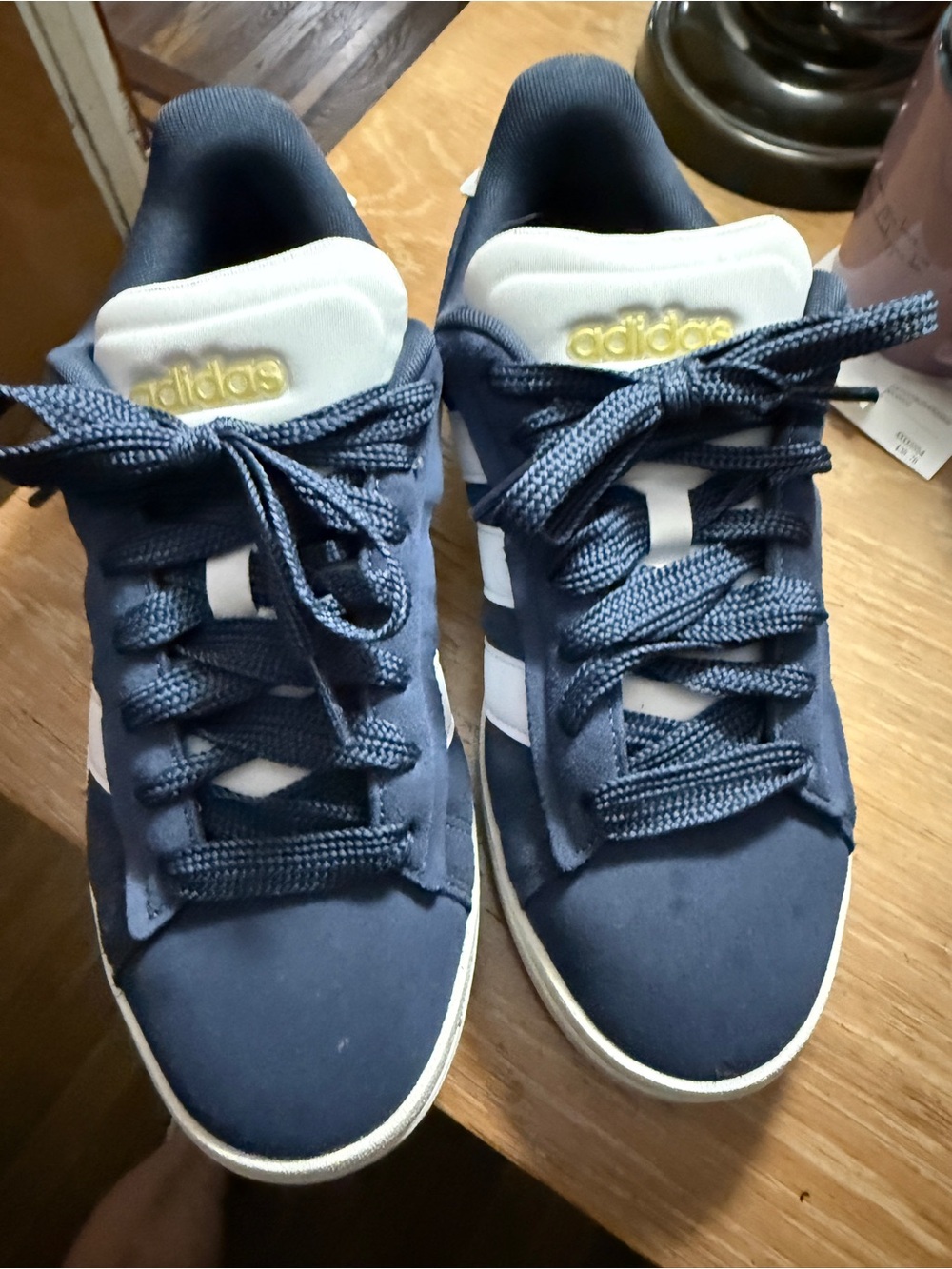 adidas Navy Blue and White Women's Sneakers with Gold Logo